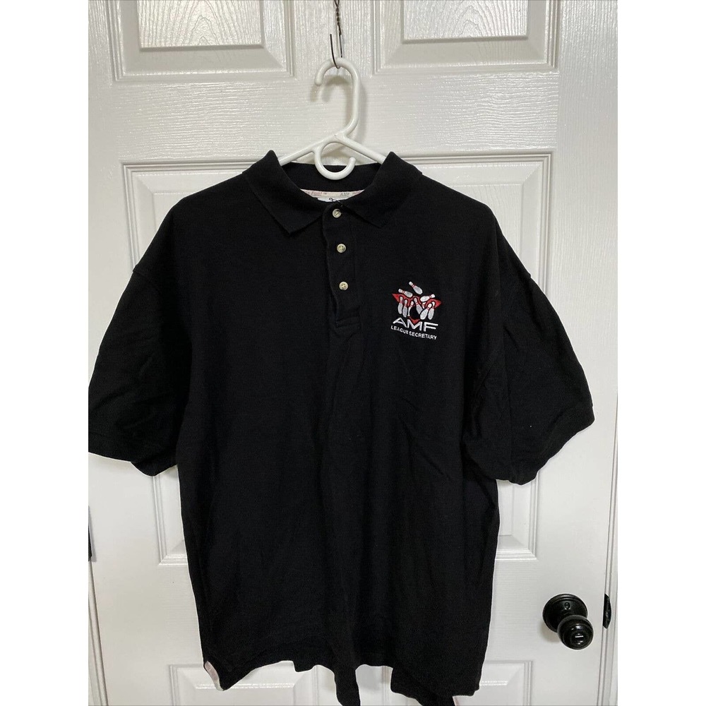 Vintage Polo Shirt Mens Size 2XL Black AMF League Secretary Polo. AMF TAG.